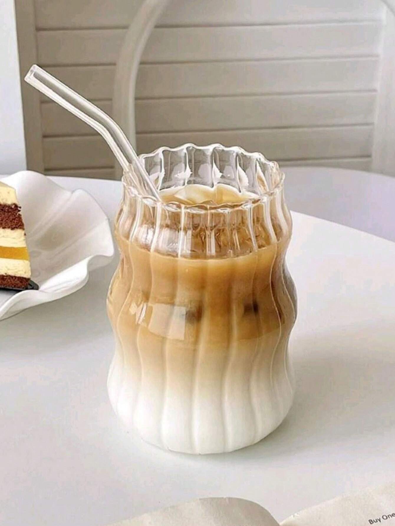 1pc Glass Coffee Cup With Straw, For Home Use, Suitable For Women, Drinking Beverage Milk Tea Cup School Supplies
