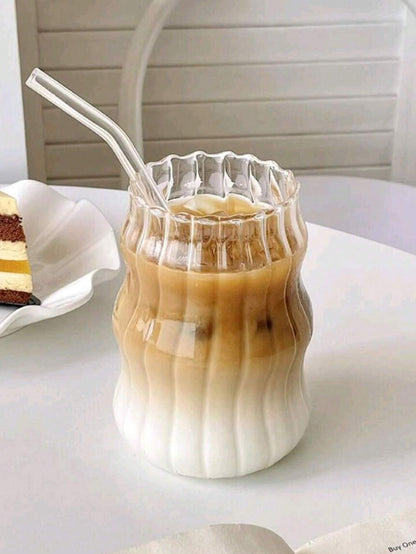 1pc Glass Coffee Cup With Straw, For Home Use, Suitable For Women, Drinking Beverage Milk Tea Cup School Supplies