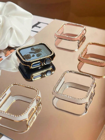 1pc Glitter Rhinestone Hollow Protective Case With Laser Engraved Bumper, Shockproof For Apple Watch 40/41/42/44/45/46/49mm, Suitable For Apple Watch Series Ultra/SE/11/10/9/8/7/6/5/4, Smartwatch Case