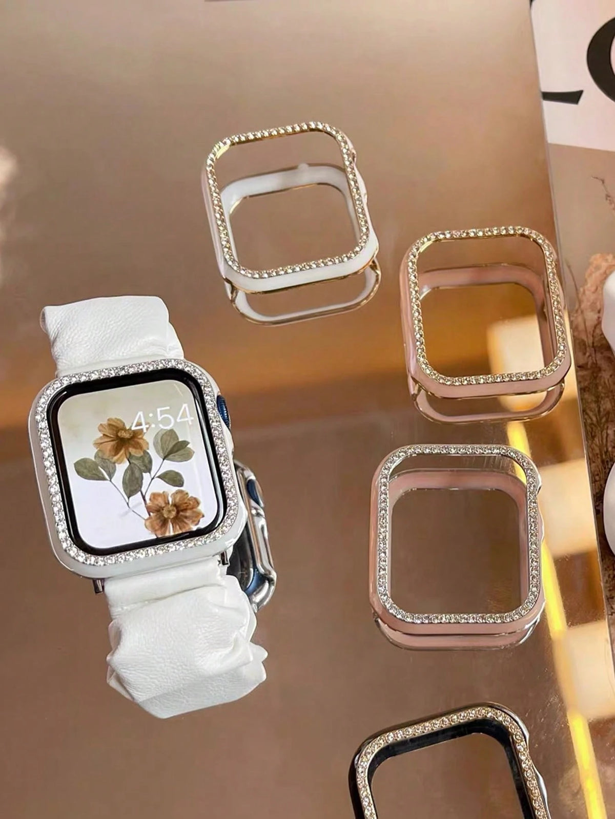 1pc Glitter Rhinestone Hollow Protective Case With Laser Engraved Bumper, Shockproof For Apple Watch 40/41/42/44/45/46/49mm, Suitable For Apple Watch Series Ultra/SE/11/10/9/8/7/6/5/4, Smartwatch Case