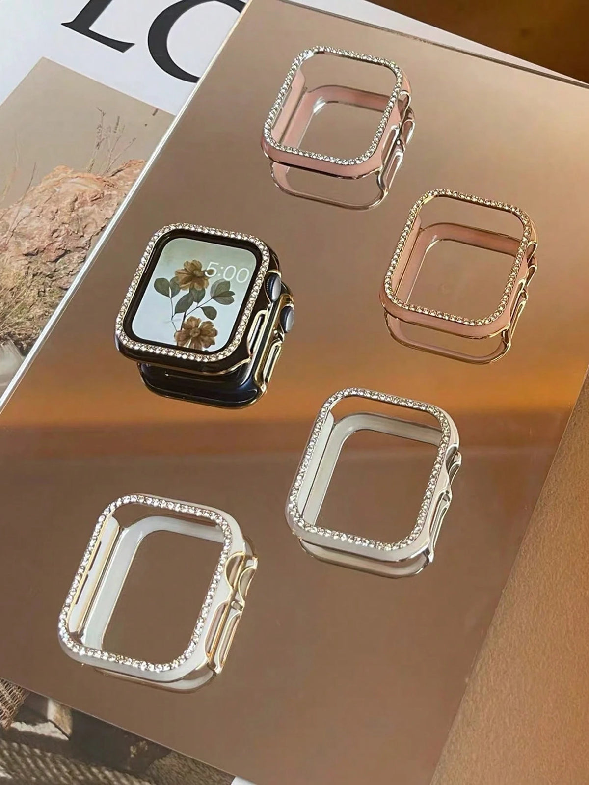 1pc Glitter Rhinestone Hollow Protective Case With Laser Engraved Bumper, Shockproof For Apple Watch 40/41/42/44/45/46/49mm, Suitable For Apple Watch Series Ultra/SE/11/10/9/8/7/6/5/4, Smartwatch Case