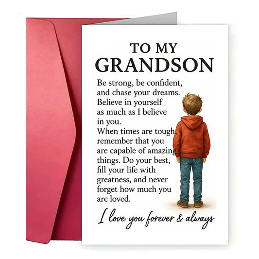 1pc Grandparents To Grandson Greeting Card, Inspirational Motivational Message, Suitable For Birthday, Graduation Or Other Special Occasions, Expressing Love And Support