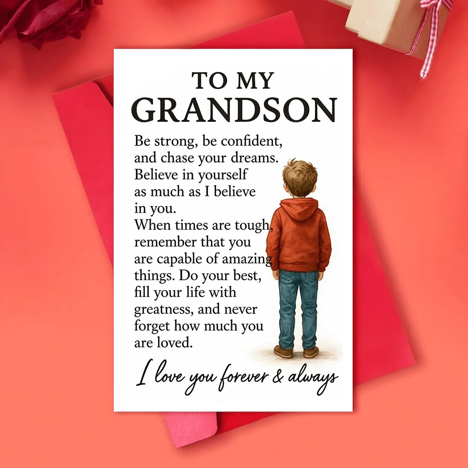 1pc Grandparents To Grandson Greeting Card, Inspirational Motivational Message, Suitable For Birthday, Graduation Or Other Special Occasions, Expressing Love And Support