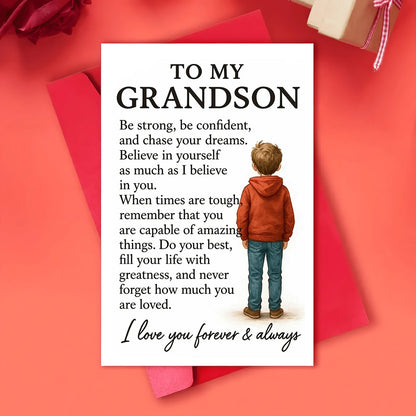 1pc Grandparents To Grandson Greeting Card, Inspirational Motivational Message, Suitable For Birthday, Graduation Or Other Special Occasions, Expressing Love And Support