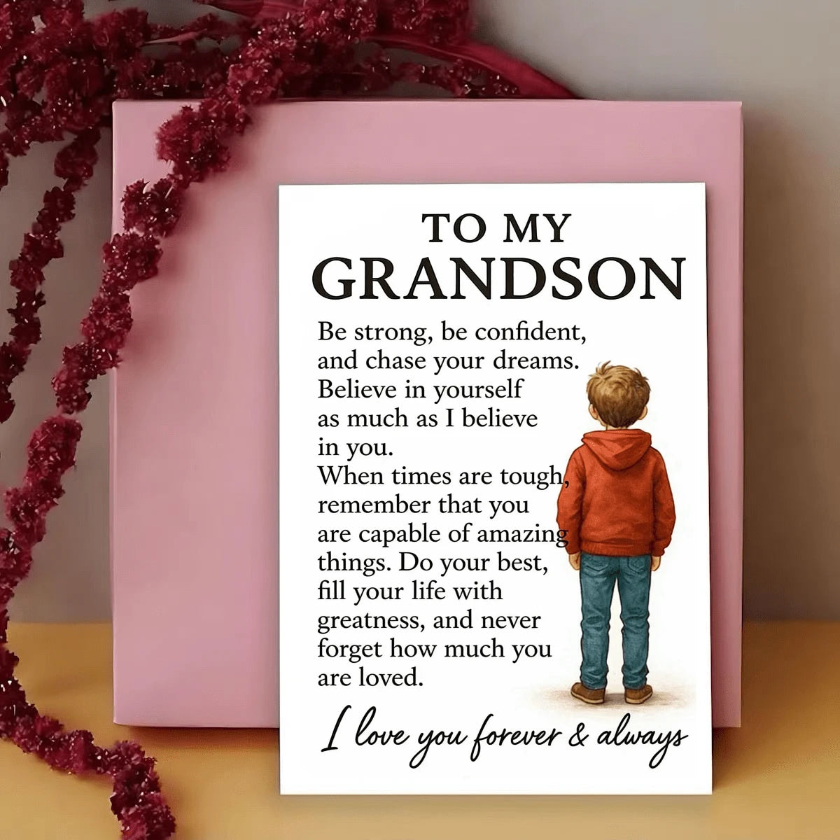 1pc Grandparents To Grandson Greeting Card, Inspirational Motivational Message, Suitable For Birthday, Graduation Or Other Special Occasions, Expressing Love And Support
