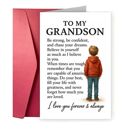 1pc Grandparents To Grandson Greeting Card, Inspirational Motivational Message, Suitable For Birthday, Graduation Or Other Special Occasions, Expressing Love And Support