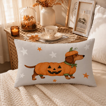 1pc Halloween Dachshund Pumpkin Print Pillow Case [Pillow Insert Not Included], 40*40cm/45*45cm/50*50cm, [Single-Sided Printing] Made Of Polyester Material, Cartoon Autumn Harvest Festival Cute Puppy