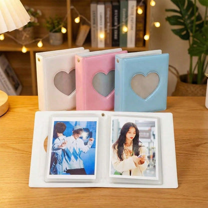 1pc Heart-Shaped Macaron Color Photo Album, 3-Inch 40-Slot Mini Card Storage Book, Cute Aesthetic Instant Photo, Trading Card, Idol Photo Card, Collectibles And Souvenirs Organizer