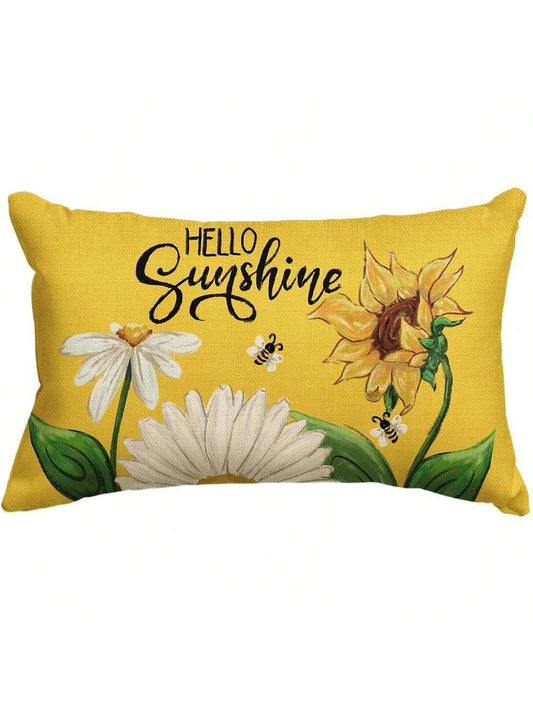 1pc Hello Sunshine Daisy Sunflower Bee Throw Pillowcase Summer Party Holiday Yellow Sofa Cushion Cover Trim Single Side, No Pillow Core