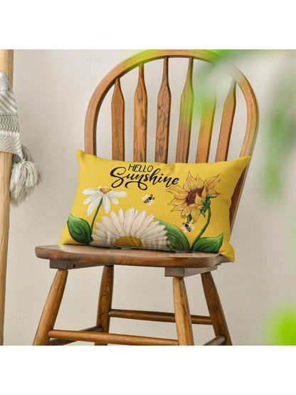 1pc Hello Sunshine Daisy Sunflower Bee Throw Pillowcase Summer Party Holiday Yellow Sofa Cushion Cover Trim Single Side, No Pillow Core