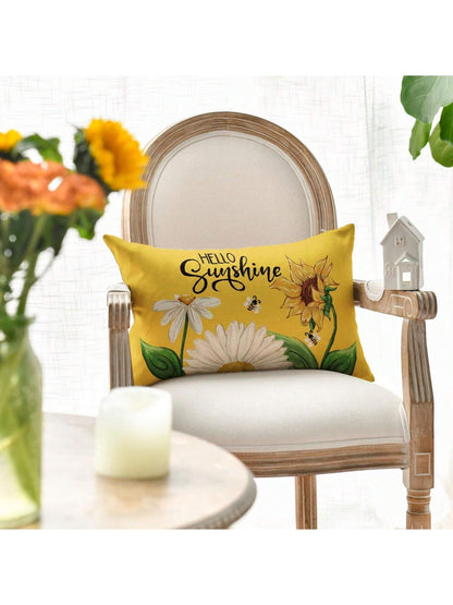 1pc Hello Sunshine Daisy Sunflower Bee Throw Pillowcase Summer Party Holiday Yellow Sofa Cushion Cover Trim Single Side, No Pillow Core