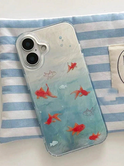 1PC Ins Goldfish IMD Full Coverage Shockproof TPU Phone Case Compatible With Apple 11 Pro Max/12 Pro Max/13 Pro Max/14 Pro Max/15 Pro Max/16 Pro Max/17 Pro Max