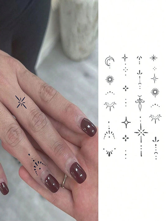 1Pc Juice Temporary Tattoo Finger Dots, Flower Patterns Verisimilitude Body Art Waterproof Blue Show Non-Reflective Fake Tattoo Stickers Long Lasting 3-10 Days For Men And Women