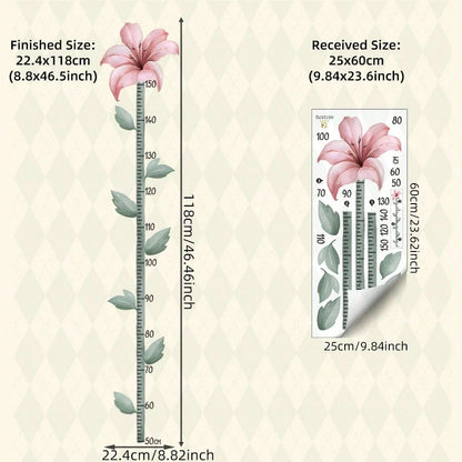 1PC Kids Growth Chart Wall Sticker, Pink Lily Flower Height Ruler, Botanical Measurement Decals, Removable Wall Art For Girls Bedroom Home Decor