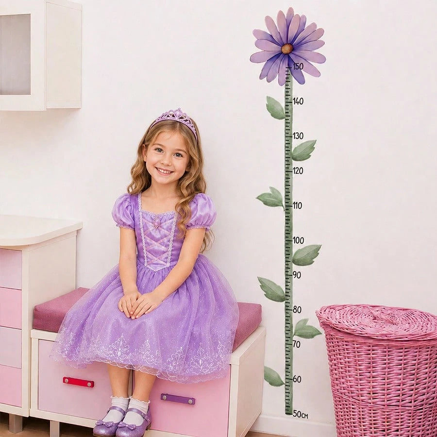 1PC Kids Growth Chart Wall Sticker, Pink Lily Flower Height Ruler, Botanical Measurement Decals, Removable Wall Art For Girls Bedroom Home Decor
