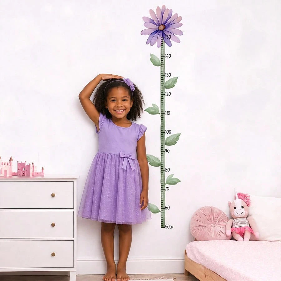 1PC Kids Growth Chart Wall Sticker, Pink Lily Flower Height Ruler, Botanical Measurement Decals, Removable Wall Art For Girls Bedroom Home Decor