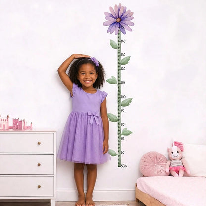 1PC Kids Growth Chart Wall Sticker, Pink Lily Flower Height Ruler, Botanical Measurement Decals, Removable Wall Art For Girls Bedroom Home Decor
