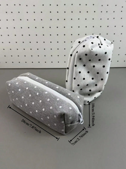 1pc Large Capacity Polka Dot Stationery Bag & Cosmetic Pouch: Korean Style Pencil Case| Minimalist Portable For Girls, Back To School