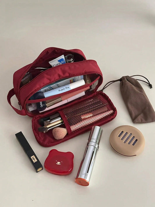 1pc Large Capacity Waterproof Cosmetic Bag- Portable Travel Makeup Organizer With Multiple Compartments