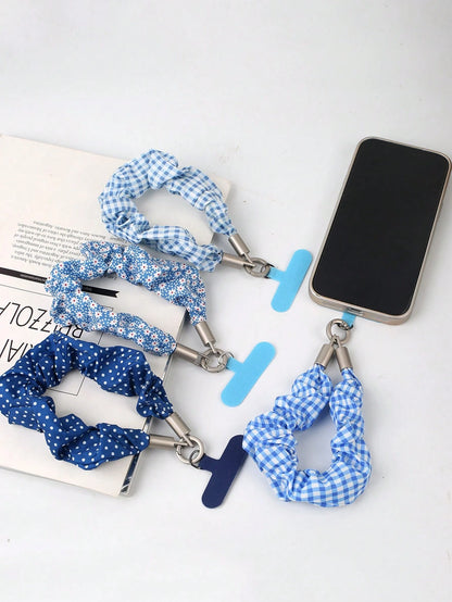 1pc Large Scrunchie Phone Lanyard, Plaid Polka Dot Floral High-End Fashion Phone Chain Short Handmade Phone Wrist Strap Anti-Loss Rope Phone Chain Scrunchie Hook, Strap, Smartphone Wristband, Graduati