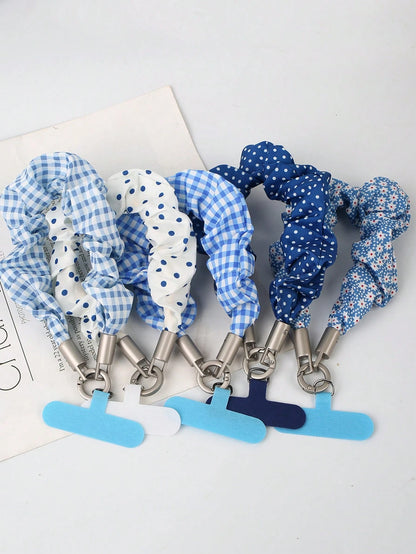 1pc Large Scrunchie Phone Lanyard, Plaid Polka Dot Floral High-End Fashion Phone Chain Short Handmade Phone Wrist Strap Anti-Loss Rope Phone Chain Scrunchie Hook, Strap, Smartphone Wristband, Graduati