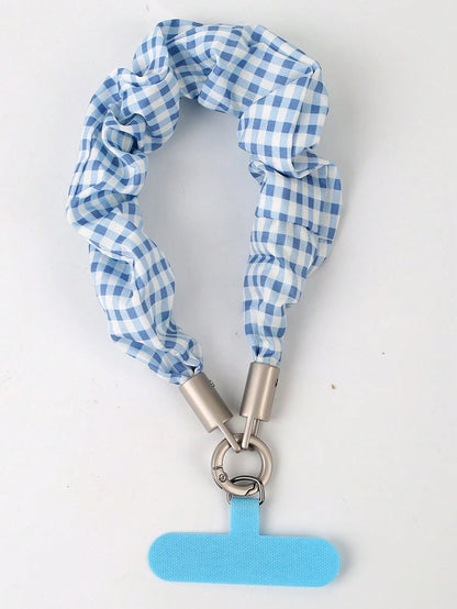 1pc Large Scrunchie Phone Lanyard, Plaid Polka Dot Floral High-End Fashion Phone Chain Short Handmade Phone Wrist Strap Anti-Loss Rope Phone Chain Scrunchie Hook, Strap, Smartphone Wristband, Graduati