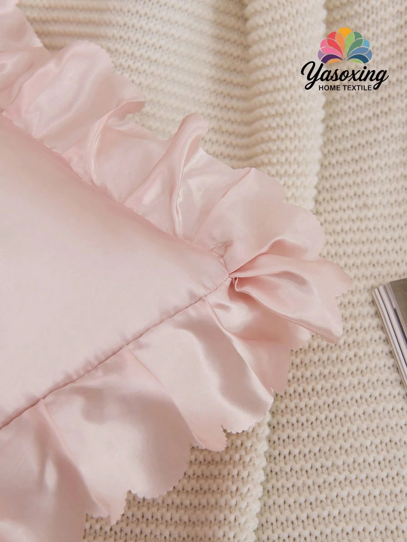 1pc Light Pink Satin Lace Ruffle Trim Decor Decorative Cushion Cover Without Filler, Luxurious And Silky Smooth Modern Throw Pillow Cover For Home, For Sofa, Living Room Home Decor Bedding Sofa Throw
