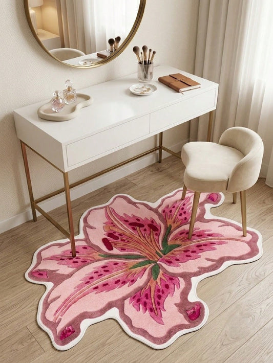 1pc Lily Shaped Velvet Carpet, Soft Plush, Room Decor, Home Supplies, Indoor Doormat, Living Room Rug, Kitchen Mat, Bedroom Carpet, Bathroom Mat, Home Decoration, Bedroom Decor, Bathroom Decor, Wear-R