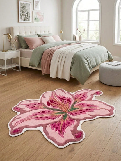 1pc Lily Shaped Velvet Carpet, Soft Plush, Room Decor, Home Supplies, Indoor Doormat, Living Room Rug, Kitchen Mat, Bedroom Carpet, Bathroom Mat, Home Decoration, Bedroom Decor, Bathroom Decor, Wear-R