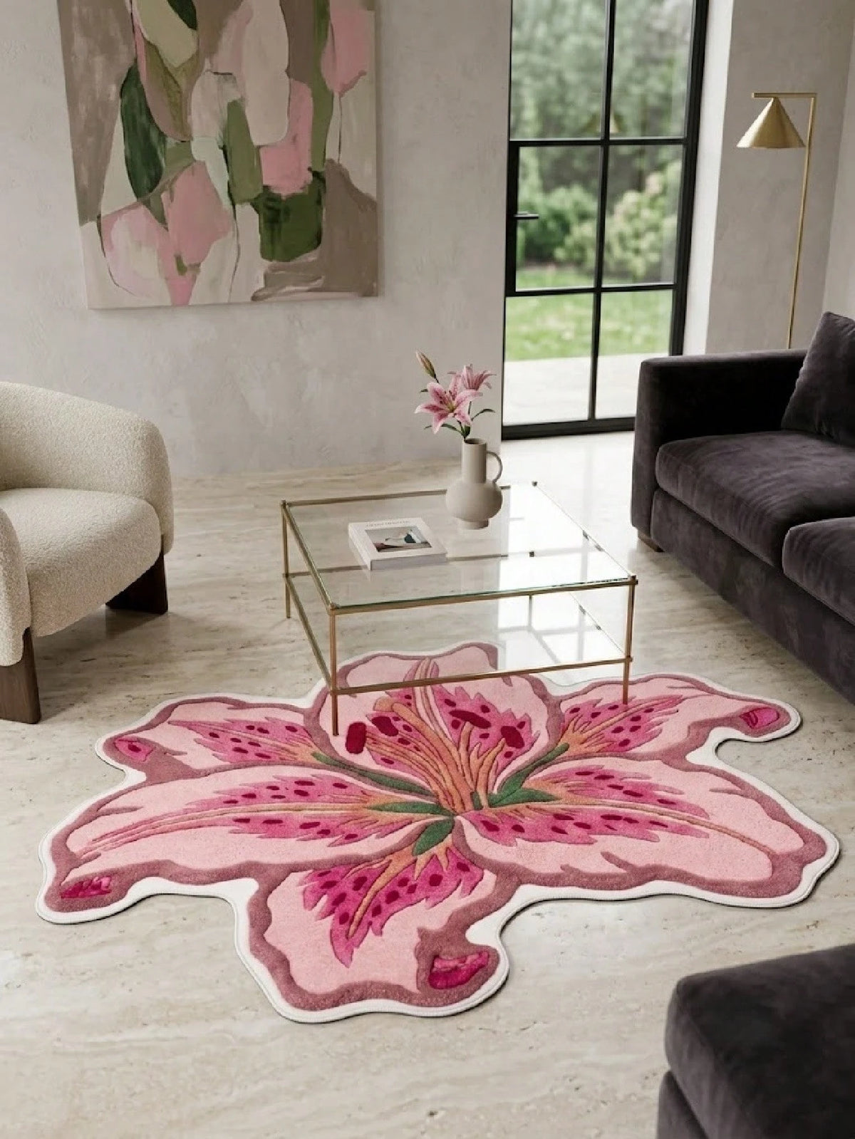 1pc Lily Shaped Velvet Carpet, Soft Plush, Room Decor, Home Supplies, Indoor Doormat, Living Room Rug, Kitchen Mat, Bedroom Carpet, Bathroom Mat, Home Decoration, Bedroom Decor, Bathroom Decor, Wear-R
