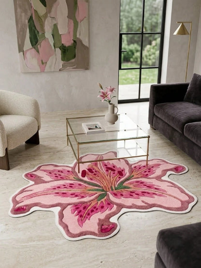 1pc Lily Shaped Velvet Carpet, Soft Plush, Room Decor, Home Supplies, Indoor Doormat, Living Room Rug, Kitchen Mat, Bedroom Carpet, Bathroom Mat, Home Decoration, Bedroom Decor, Bathroom Decor, Wear-R