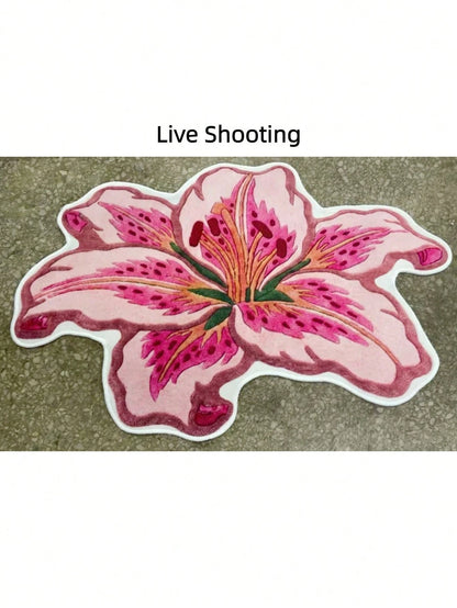 1pc Lily Shaped Velvet Carpet, Soft Plush, Room Decor, Home Supplies, Indoor Doormat, Living Room Rug, Kitchen Mat, Bedroom Carpet, Bathroom Mat, Home Decoration, Bedroom Decor, Bathroom Decor, Wear-R