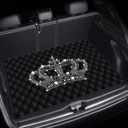 1pc Luxury Crown Pattern Car Trunk Mat Compatible For All, Fit Trunk Liner, Heavy-Duty Cargo, Elegant Interior Accessory 29.53x39.37inch