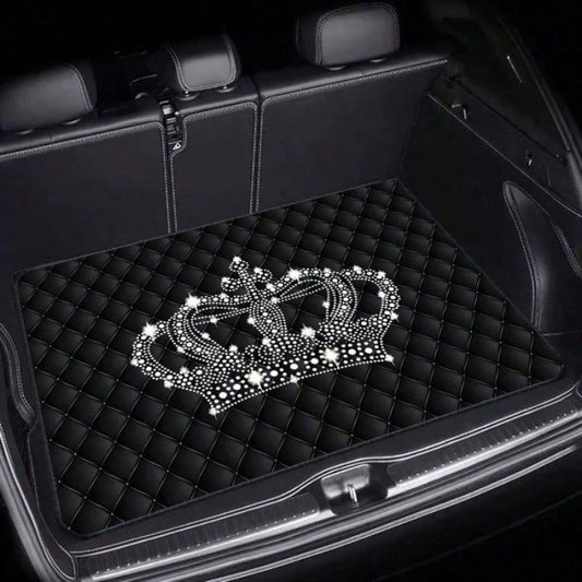 1pc Luxury Crown Pattern Car Trunk Mat Compatible For All, Fit Trunk Liner, Heavy-Duty Cargo, Elegant Interior Accessory 29.53x39.37inch