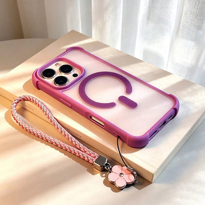 1pc Luxury Purple Transparent Magnetic Wireless Charging Phone Case With 4-Corner Anti-Drop Protection, New Minimalist Creative Couple Style, With Clover Lanyard, Compatible With IPhone 17 17Pro 17 Pr
