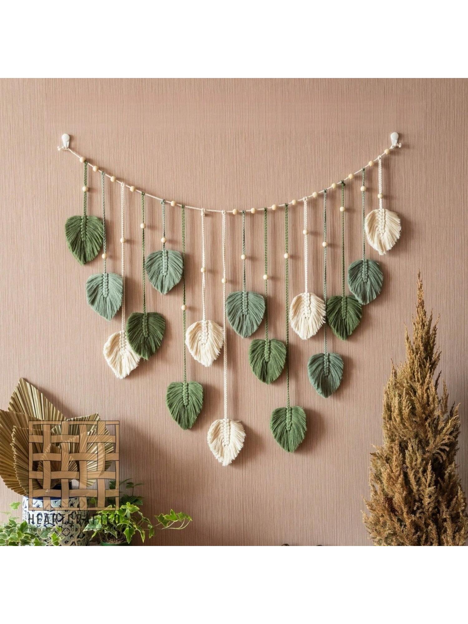 1pc Macrame Wall Hanging Leaves Decor,Boho Handmade Woven Leaf Tassels Tapestry Gift Ideas For Nursery, Bedroom, Living Room (Leaf Random)