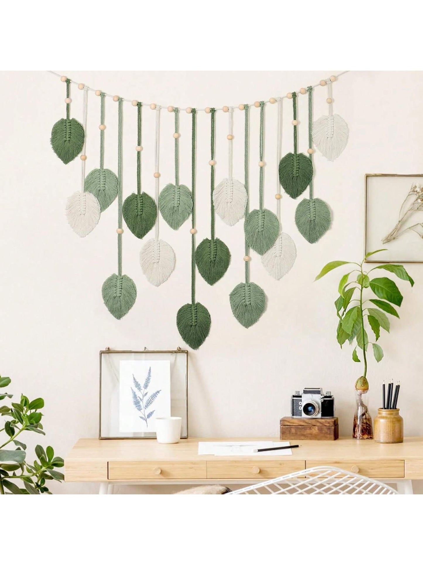 1pc Macrame Wall Hanging Leaves Decor,Boho Handmade Woven Leaf Tassels Tapestry Gift Ideas For Nursery, Bedroom, Living Room (Leaf Random)