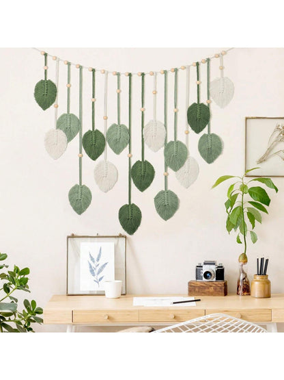 1pc Macrame Wall Hanging Leaves Decor,Boho Handmade Woven Leaf Tassels Tapestry Gift Ideas For Nursery, Bedroom, Living Room (Leaf Random)