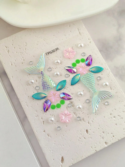 1pc Mermaid Tail Holographic Face Jewel Sticker, Laser Fish Scale Pearl Sakura Design, Waterproof Long-Lasting Bindi, Decor For Beach Vacation/Music Festival Makeup, Dreamy Mermaid Style Face Gems,Con