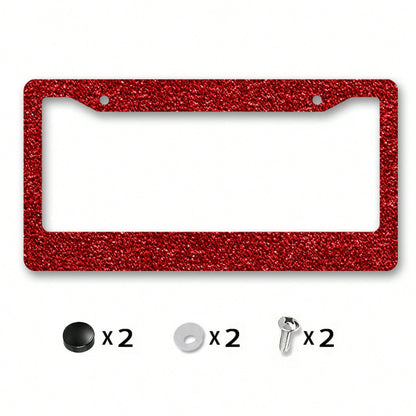 1pc Metal License Plate Frame Decoration, With Red Flashing Texture Design, Suitable For Car Decoration, Ideal For Winter Solstice Celebration, 12.2x6.3in,Valentine's Day Gifts,Car Cover,Car Must Have