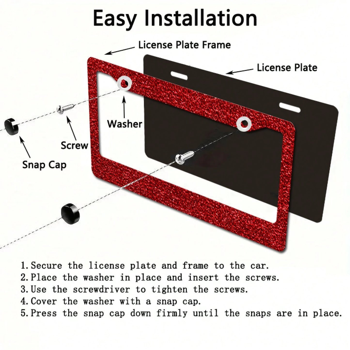 1pc Metal License Plate Frame Decoration, With Red Flashing Texture Design, Suitable For Car Decoration, Ideal For Winter Solstice Celebration, 12.2x6.3in,Valentine's Day Gifts,Car Cover,Car Must Have