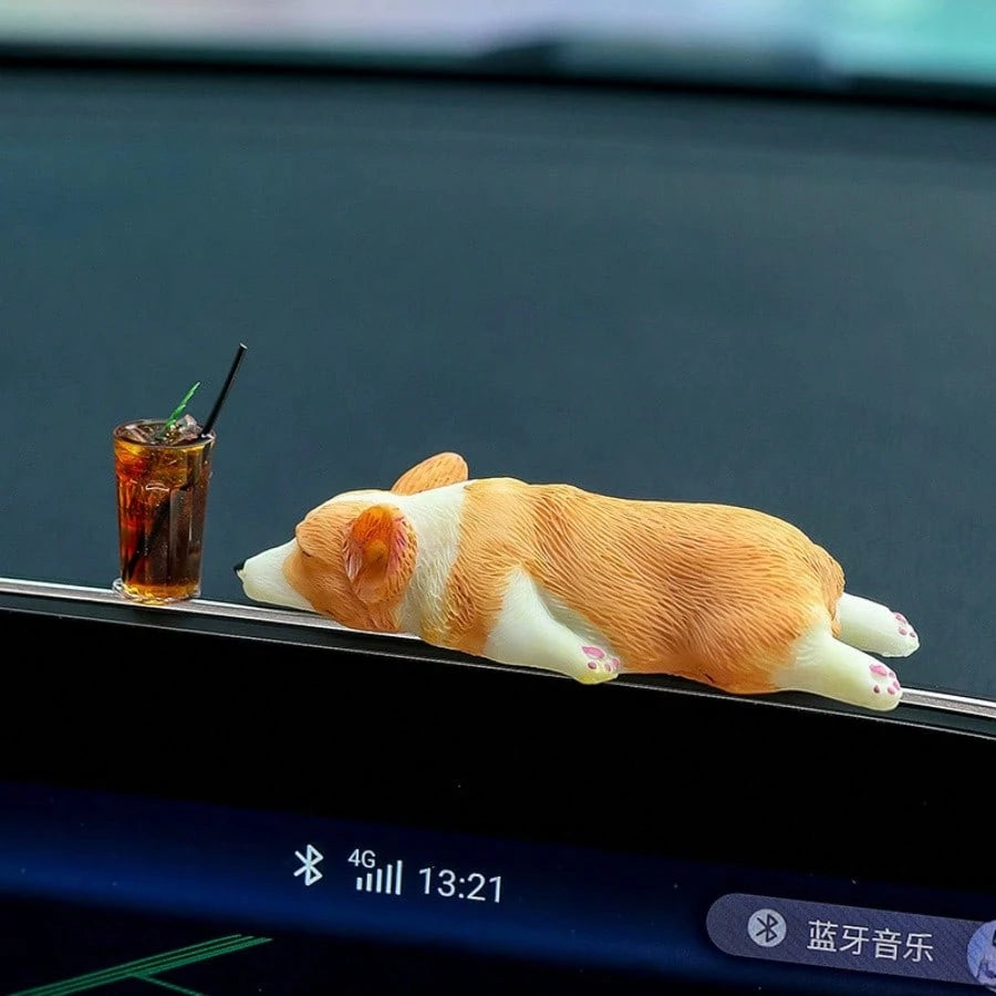 1pc Mini Corgi Dog Car Dashboard Decor, Stress Relief Accessory