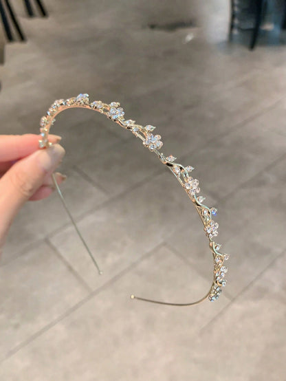 1pc Minimalist Alloy Headband, Decorated With Faux Pearl, Flowers And Rhinestones, Suitable For Women, Gold Hair Accessory, Bridal Decor, Headband, Hair Hoop
