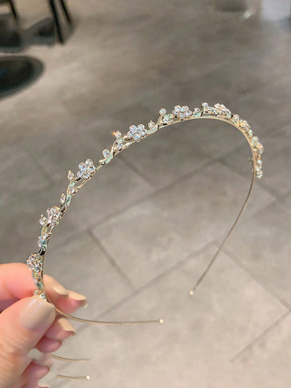 1pc Minimalist Alloy Headband, Decorated With Faux Pearl, Flowers And Rhinestones, Suitable For Women, Gold Hair Accessory, Bridal Decor, Headband, Hair Hoop
