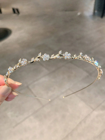1pc Minimalist Alloy Headband, Decorated With Faux Pearl, Flowers And Rhinestones, Suitable For Women, Gold Hair Accessory, Bridal Decor, Headband, Hair Hoop