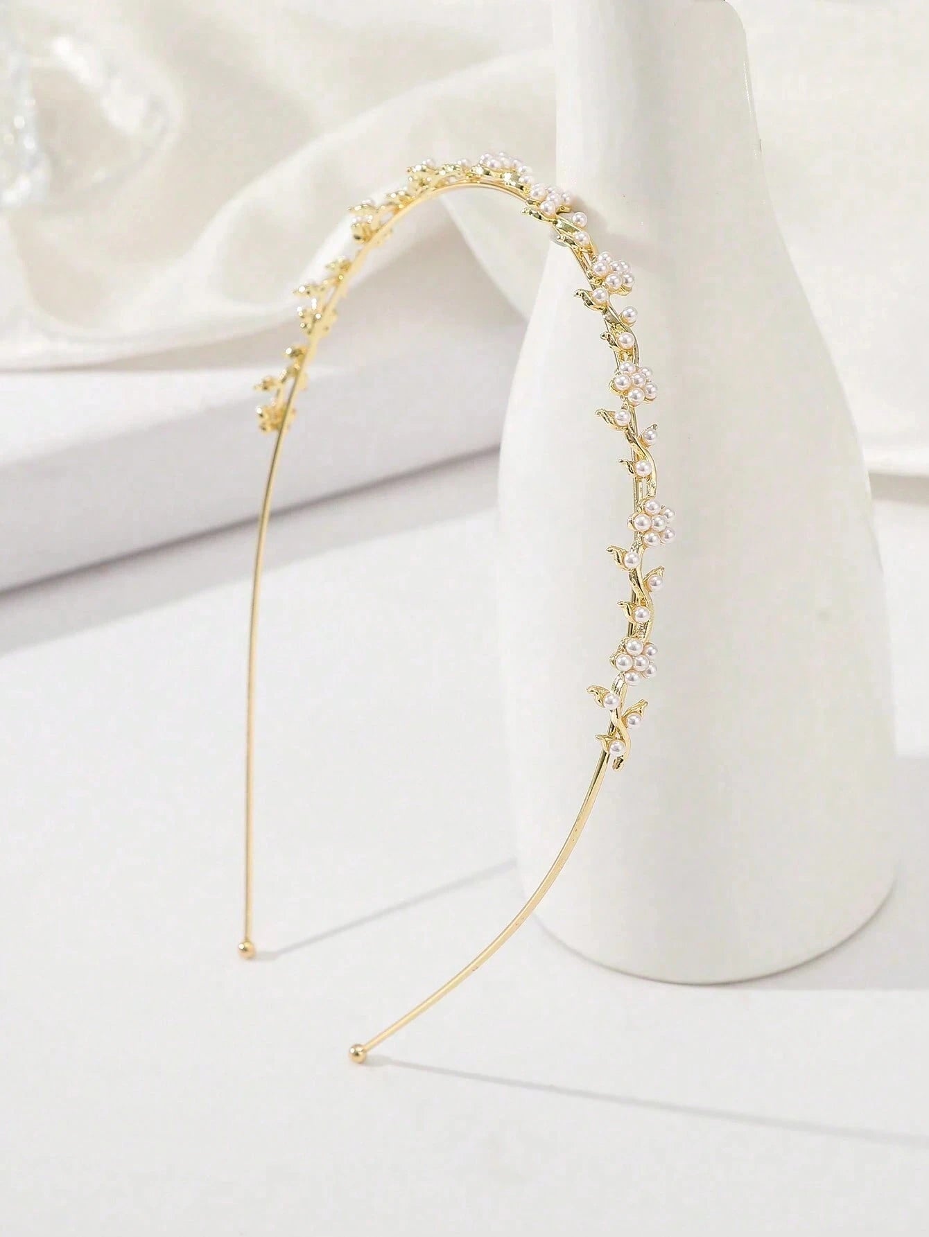 1pc Minimalist Alloy Headband, Decorated With Faux Pearl, Flowers And Rhinestones, Suitable For Women, Gold Hair Accessory, Bridal Decor, Headband, Hair Hoop