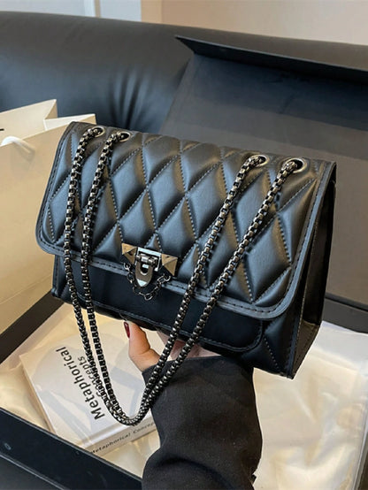 1pc Minimalist Fashion Concave Diamond-Shaped Square Bag, Flap Lock Metal Chain Shoulder Bag, Suitable For Women's Casual Daily Use