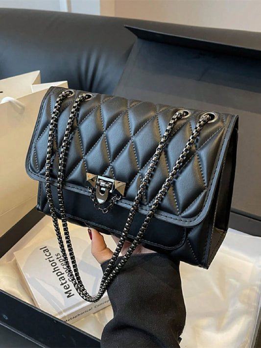 1pc Minimalist Fashion Concave Diamond-Shaped Square Bag, Flap Lock Metal Chain Shoulder Bag, Suitable For Women's Casual Daily Use