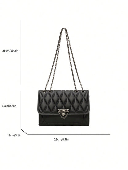1pc Minimalist Fashion Concave Diamond-Shaped Square Bag, Flap Lock Metal Chain Shoulder Bag, Suitable For Women's Casual Daily Use