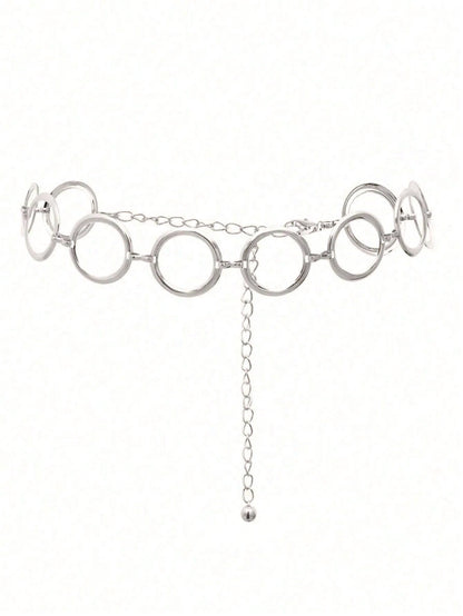 1pc Minimalist Geometric Circle Single-Layer Body Chain, Punk Metal Waist Chain For Women (Random Circle Quantity)